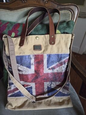 Studio Manhattan Art Design Union Jack Flag Canvas And Leather Large Crossbody